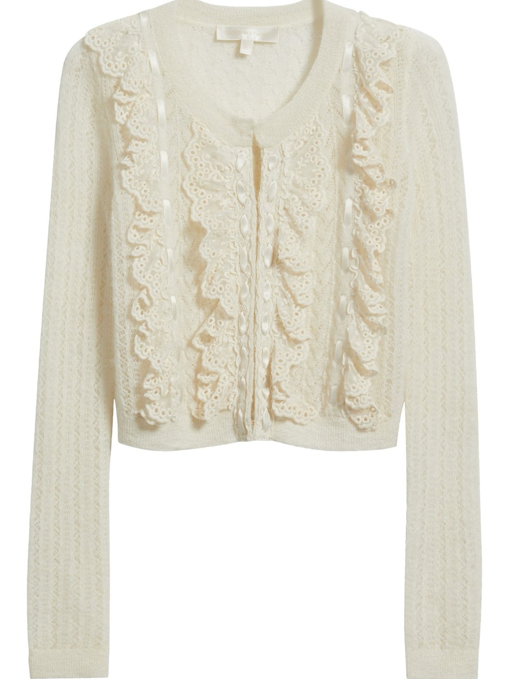 Love Shack Fancy Cream Lace-Front Ruffle Cardigan
